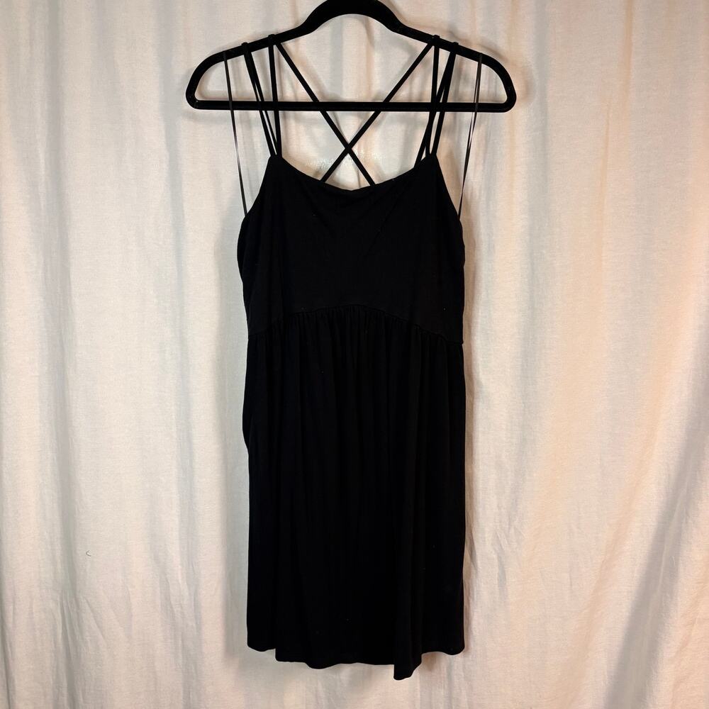 Old Navy Black Strappy Swing Dress Sleeveless Jersey Knit Size M